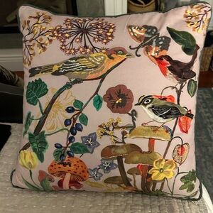 Floral and Bird Embroidered Throw Pillow from Anthropologie